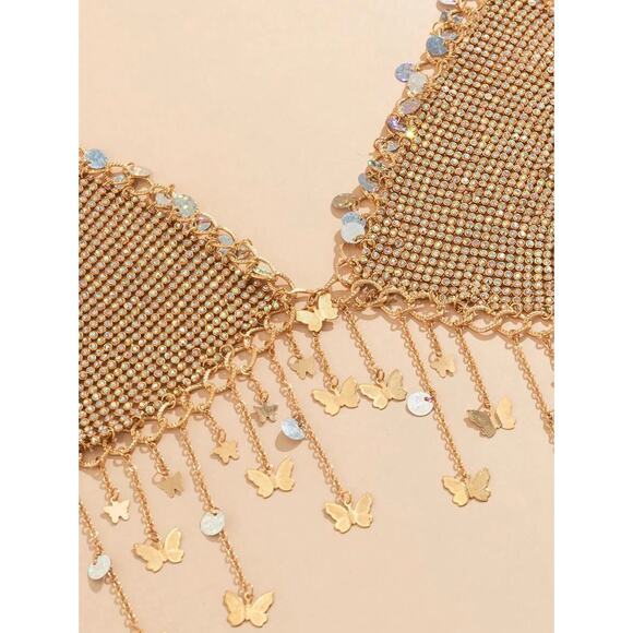 Golden Metal Mesh Festival, Rave, Party, Club Butterfly Charm Bra Top - Picture 4 of 6